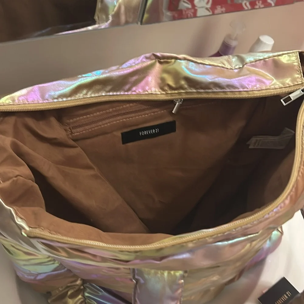 Pink iridescent shiny tote bag, purse forever 21